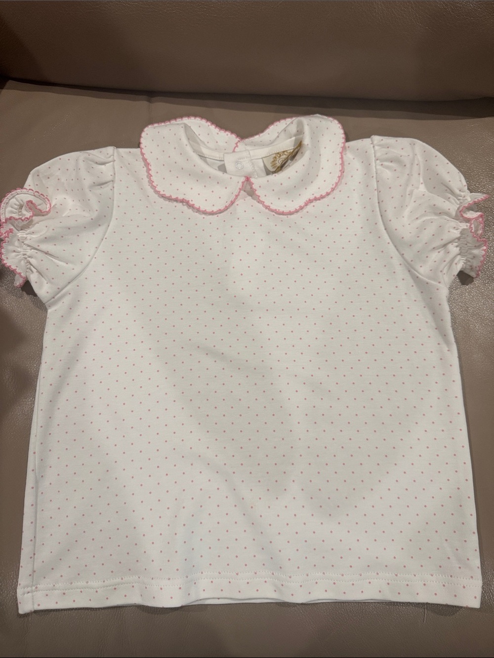 Beaufort Bonnet scalloped Collar Pima shirt - White with Pink Dots